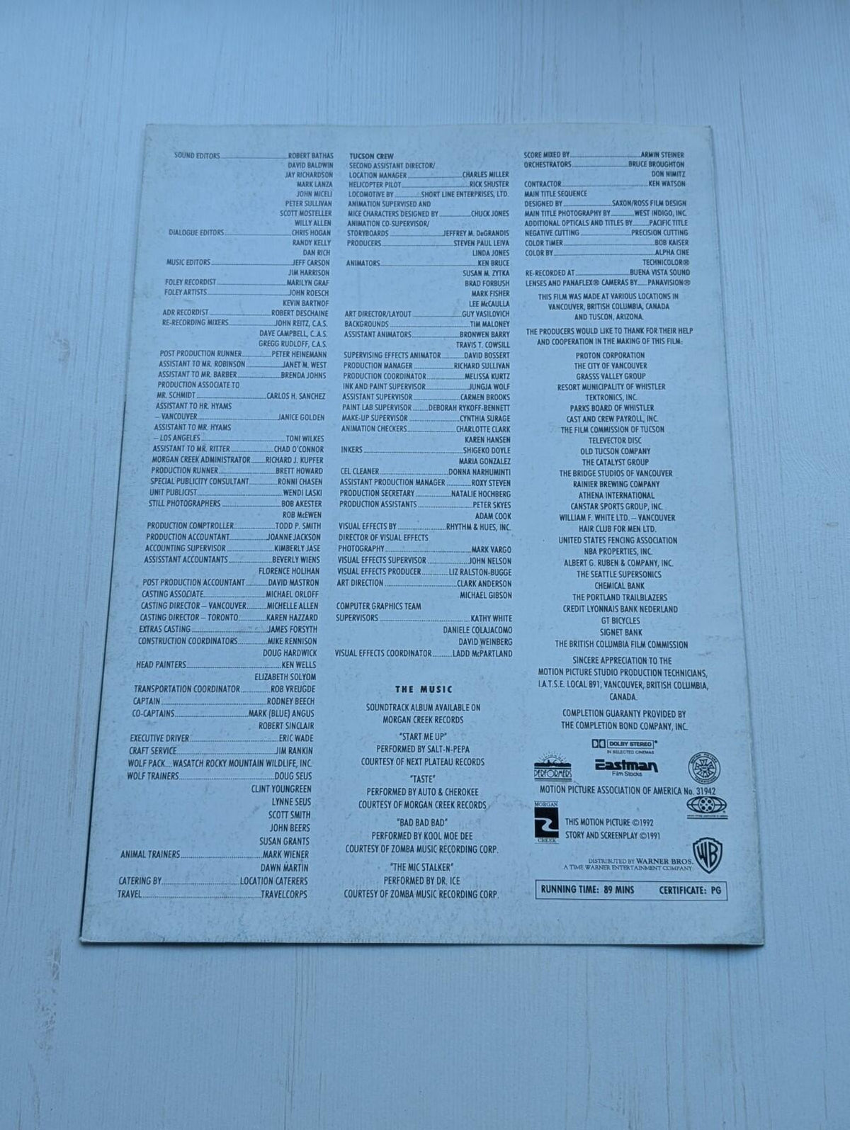 Stay Tuned - 1992 Movie Press Kit Cast List and Advertisement Sheet