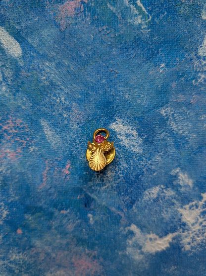 Vintage Gold-Tone Angel Miniature Pin Badge with Pink Rhinestone