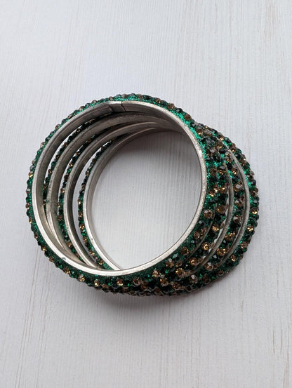 Set of 4 Green/Gold Sparkly Bangles - Costume Jewellery