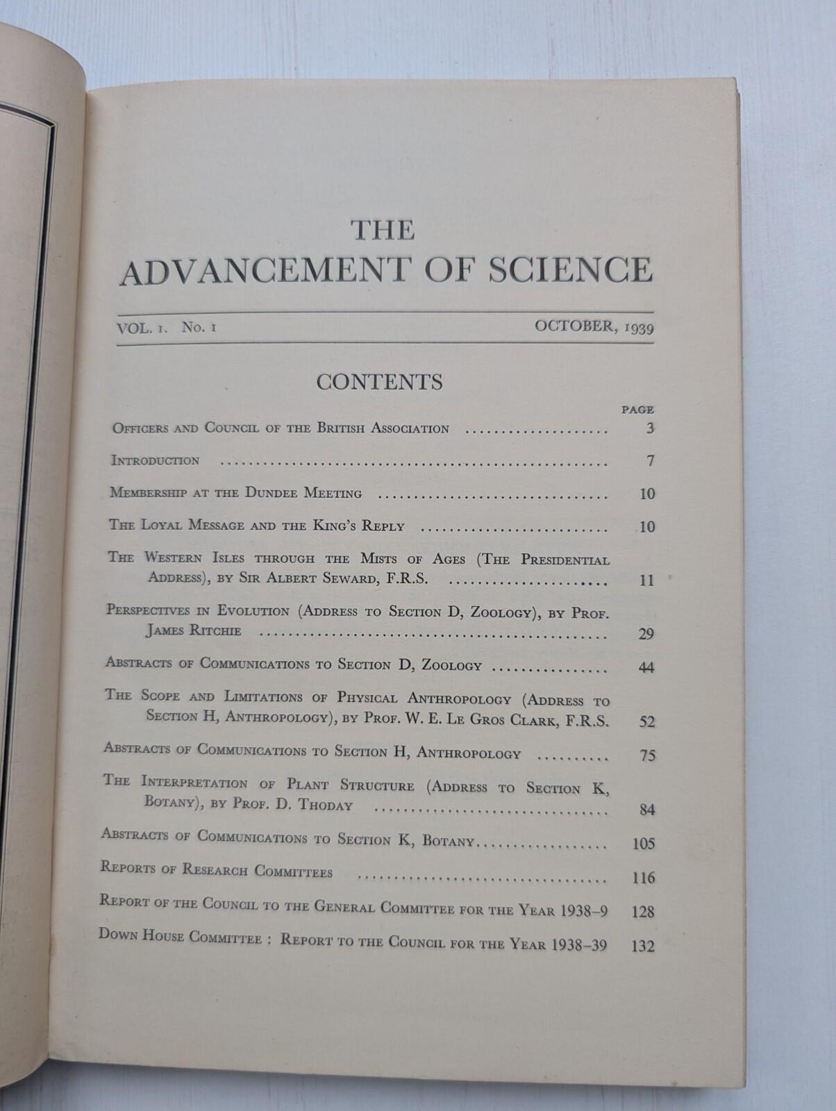 British Association For The Advancement of Science Report No.1 - October 1939