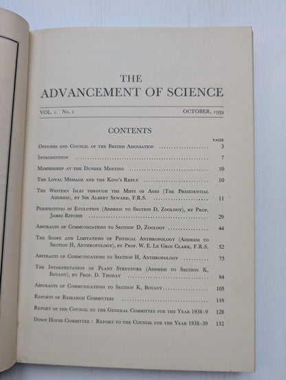 British Association For The Advancement of Science Report No.1 - October 1939
