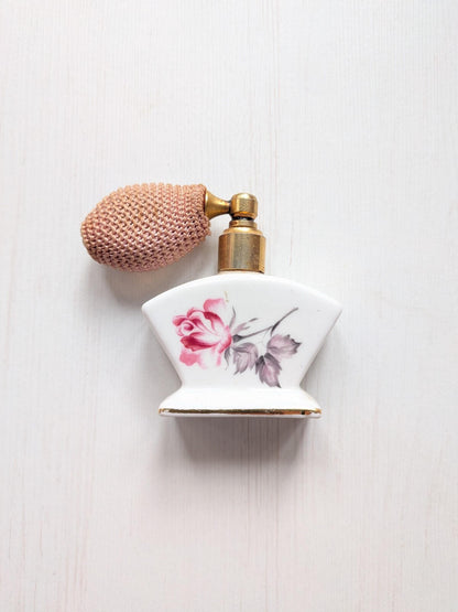Vintage Floral Patterned Bone China Perfume Atomiser - Made In England