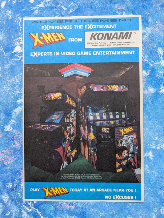 Vintage Konami X-Men Arcade Machine Game 1992 Advertisement - See Details