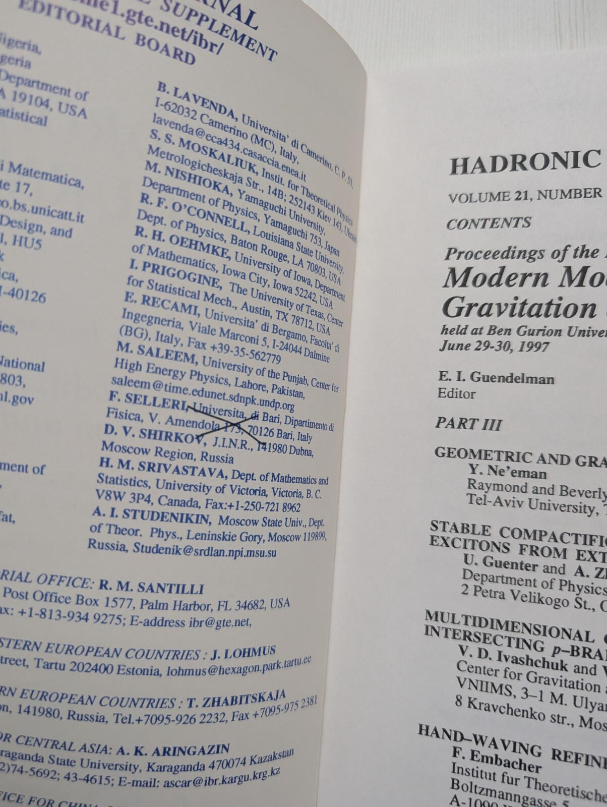 Hadronic Journal Vol. 21 No. 3 - June 1998 - Hadronic Press Inc.