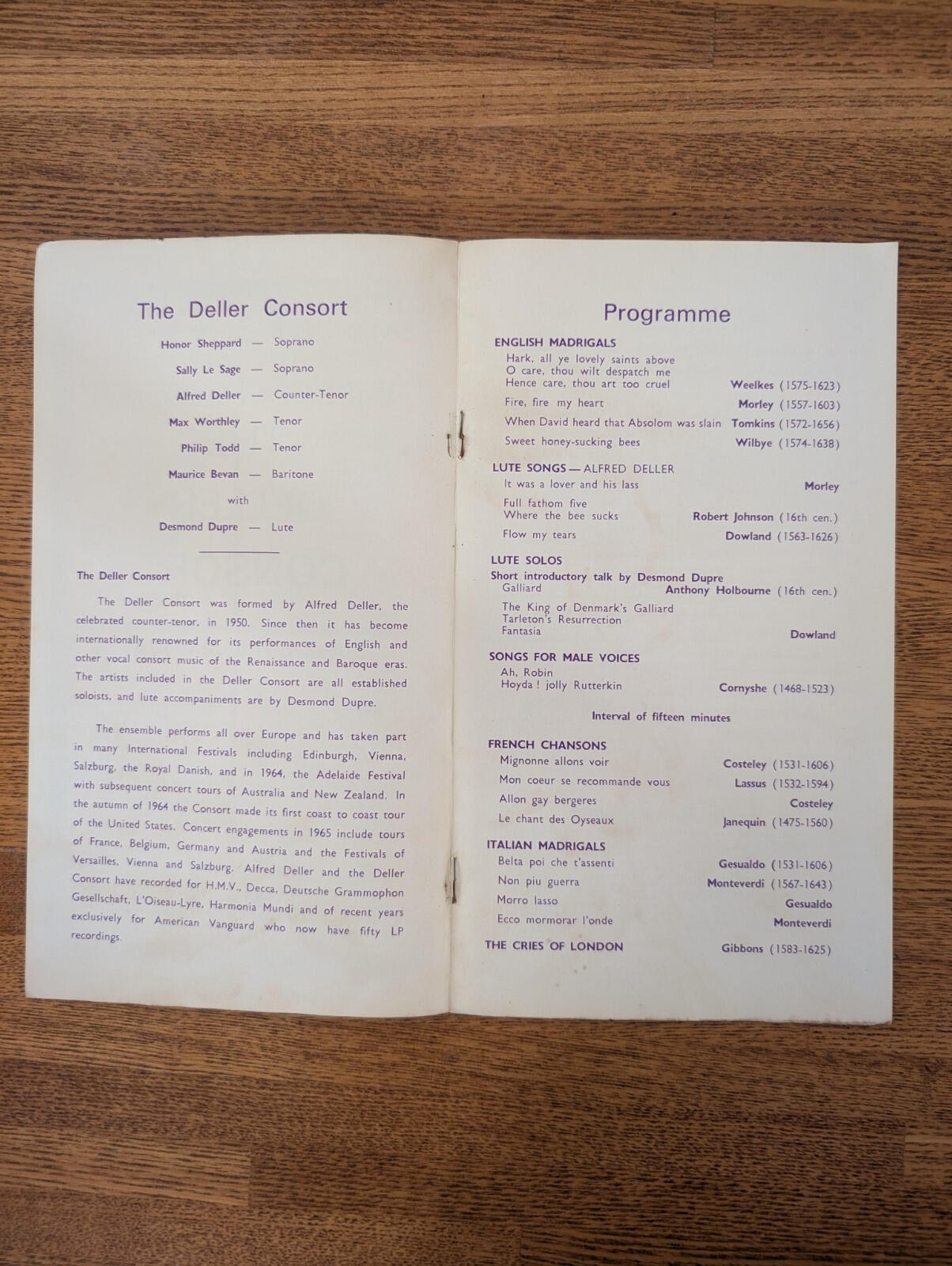 The Deller Consort Programme - 1965 - Nottingham Playhouse Arts Festival