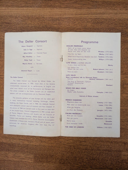 The Deller Consort Programme - 1965 - Nottingham Playhouse Arts Festival