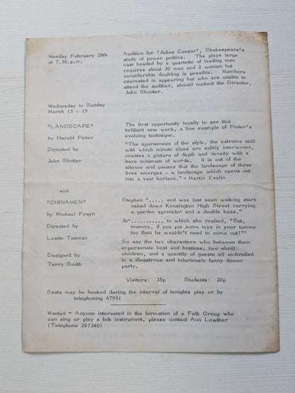 A Delicate Balance Nottingham Theatre Club Programme - 1972