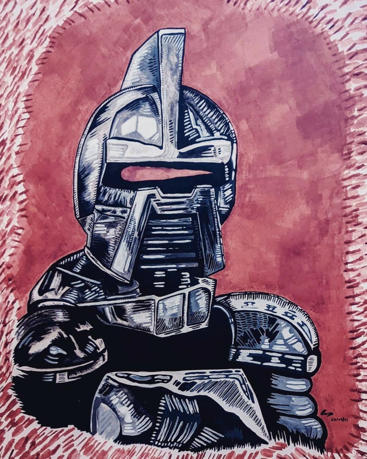 Battlestar Galactica Cylon Portrait, Hand-Drawn In Ink, Unframed
