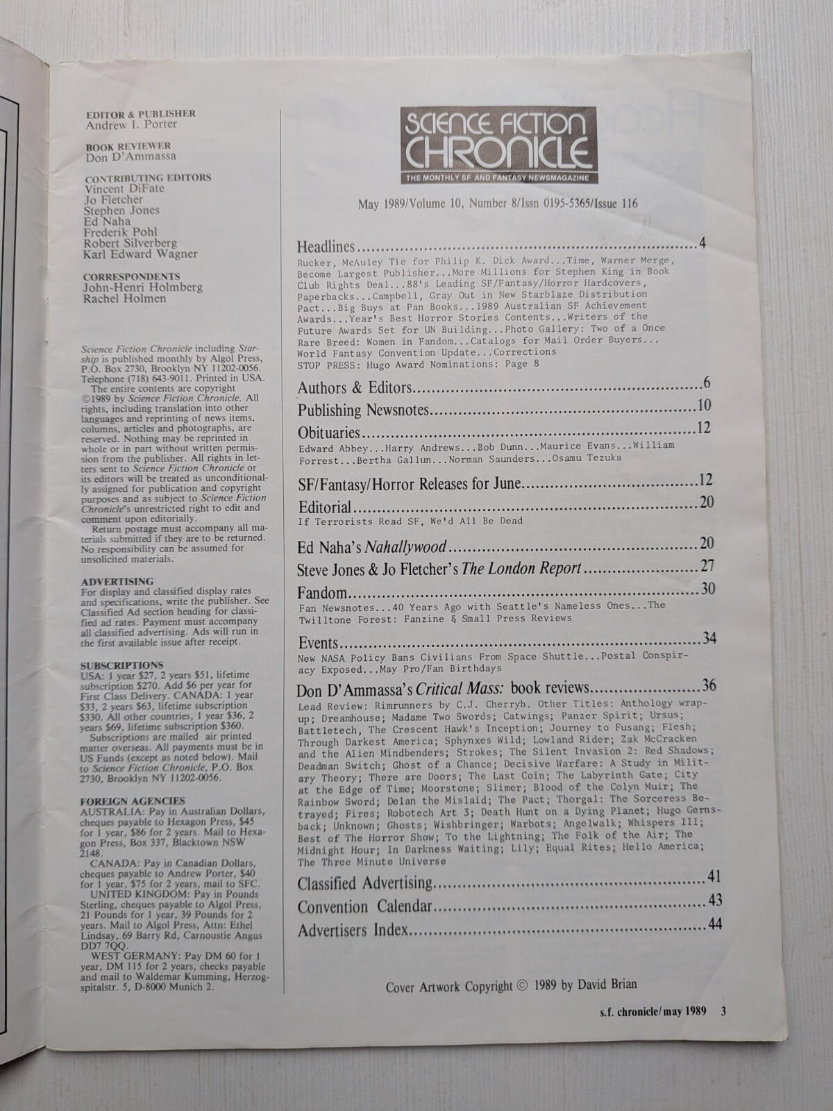 Science Fiction Chronicle May 1989 - Hugo Awards/Philip K. Dick + More