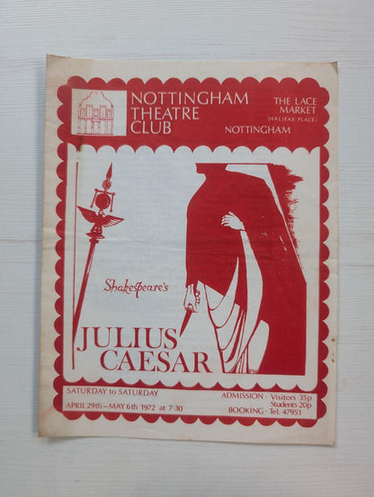 Shakespeare's Julius Caesar Programme - Nottingham Theatre Club 1972