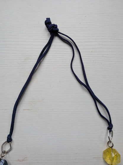 Yellow/Navy Blue/Silver Beaded Cord Necklace