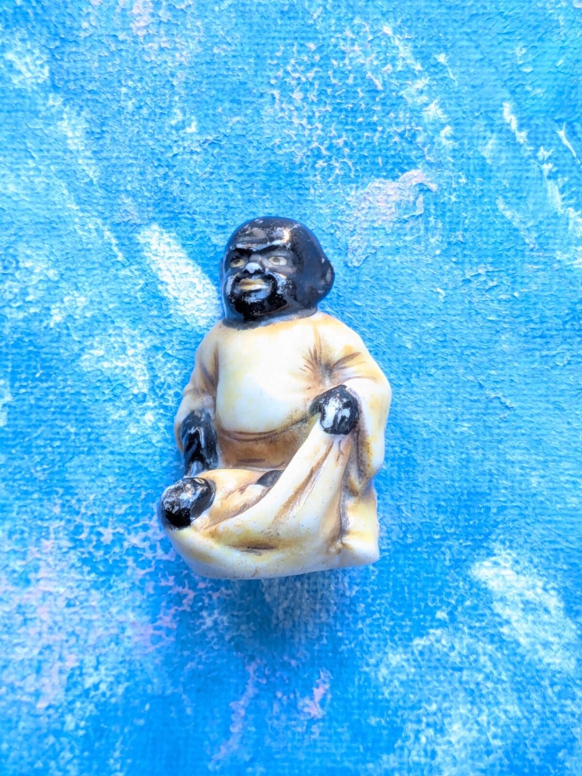 Vintage Japanese Netsuke Hotei Miniature Figurine - God of Good Fortune - 4916