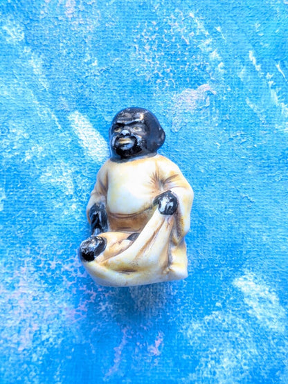 Vintage Japanese Netsuke Hotei Miniature Figurine - God of Good Fortune - 4916