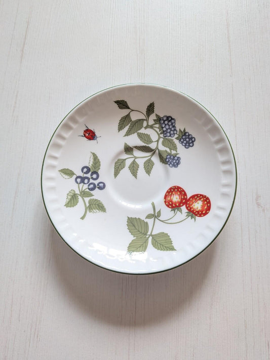 Vintage Crown Staffordshire Cherries/Berries Ceramic Saucer with Gold Trim