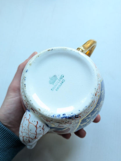 Vintage Blue/White/Gold Ceramic Tea Pot + x2 Teacups - Sandland