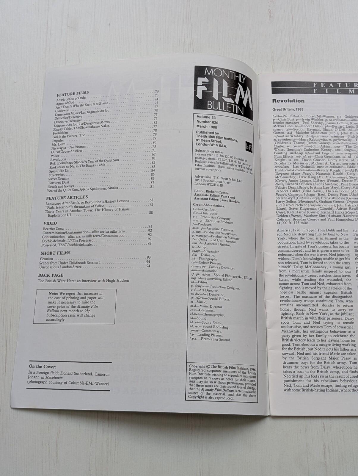 Monthly Film Bulletin Vol. 53 No. 626, March 1986, The British Film Institute
