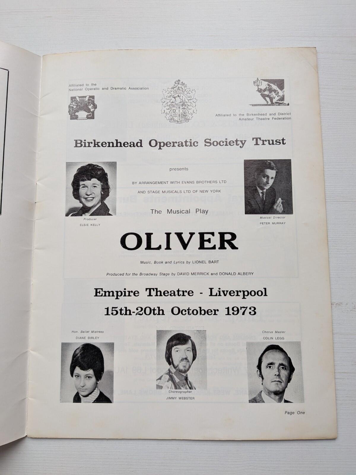 Oliver Musical Programme - Birkenhead Operatic Society Trust 1973