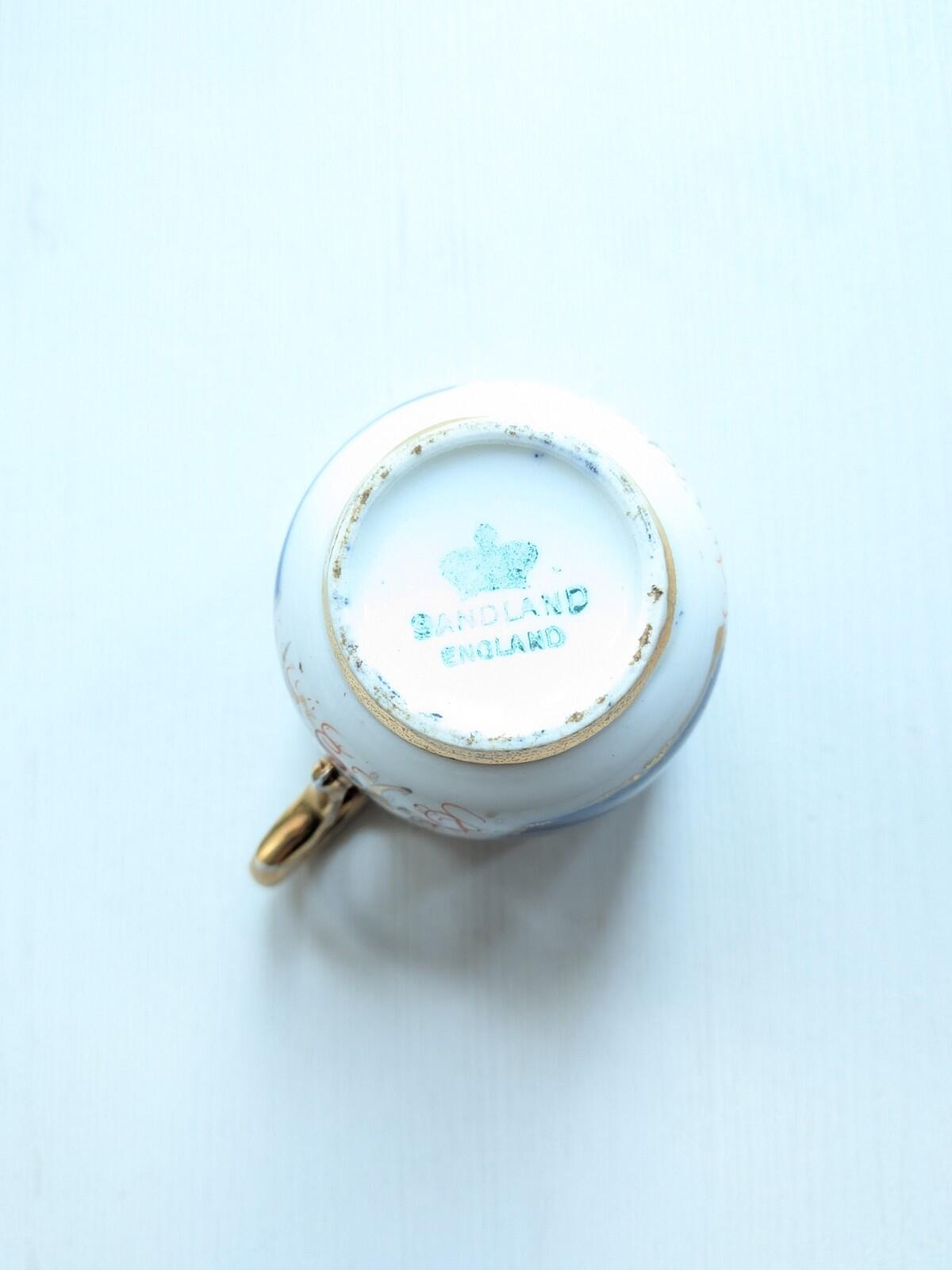Vintage Blue/White/Gold Ceramic Tea Pot + x2 Teacups - Sandland