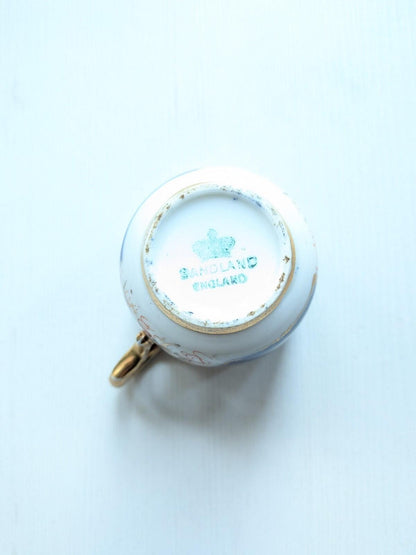 Vintage Blue/White/Gold Ceramic Tea Pot + x2 Teacups - Sandland