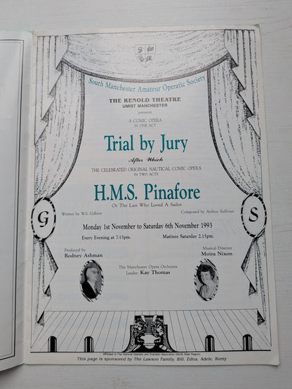 Trial by jury/HMS Pinafore Programme - South Manchester Operatic Society 1993