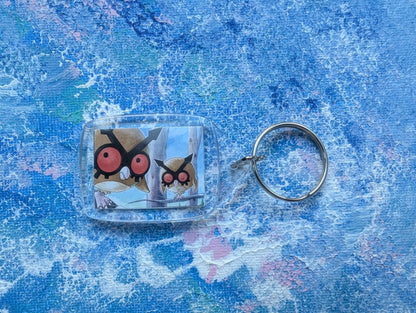 Hand-Crafted Hoothoot/Noctowl Keyring - Made From Recycled Pokemon Cards