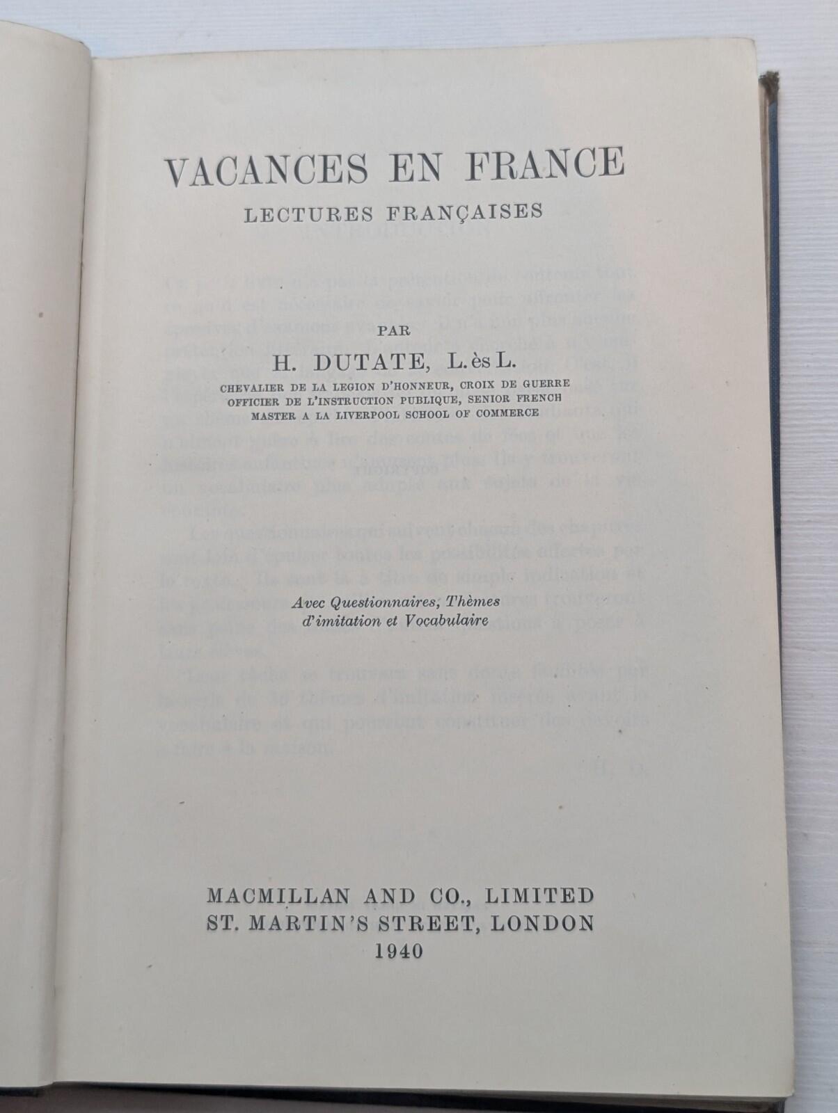 Vacances En France by H. Dutate - 1940 - Macmillan & Co Ltd