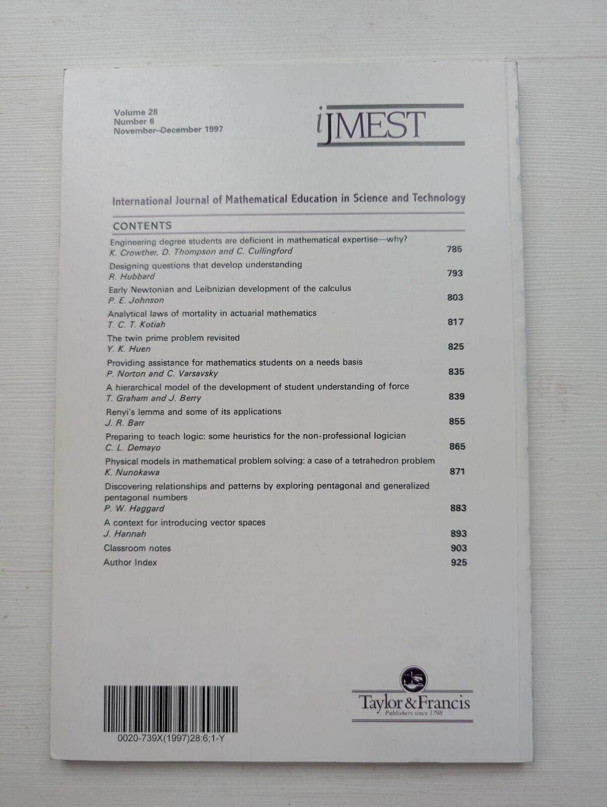International Journal of Mathematical Education Vol. 28 No. 6 - Nov/Dec 1997