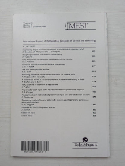 International Journal of Mathematical Education Vol. 28 No. 6 - Nov/Dec 1997