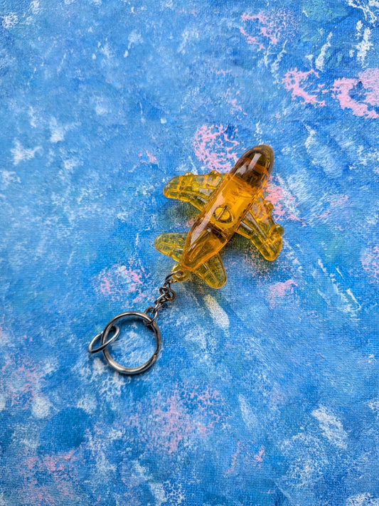 Vintage Orange Plastic Novelty Airplane Retro Keyring/Keychain