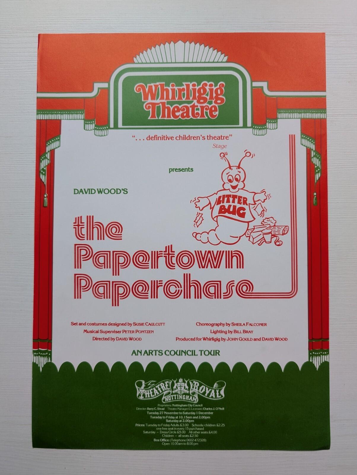The Papertown Paperchase - Whirligig Theatre Poster - Theatre Royal Nottingham