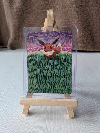 Hand-Painted Sun & Moon: Base Set Eevee Pokemon Card & Display Easel