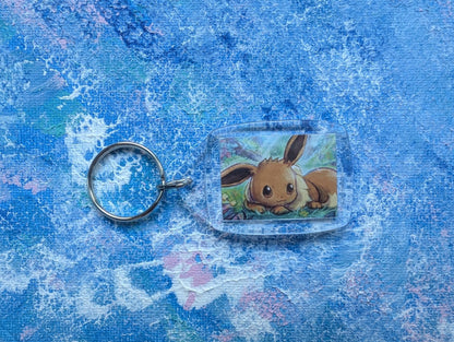 Hand-Crafted Eevee Keyring - Made From Recycled Pokemon Cards