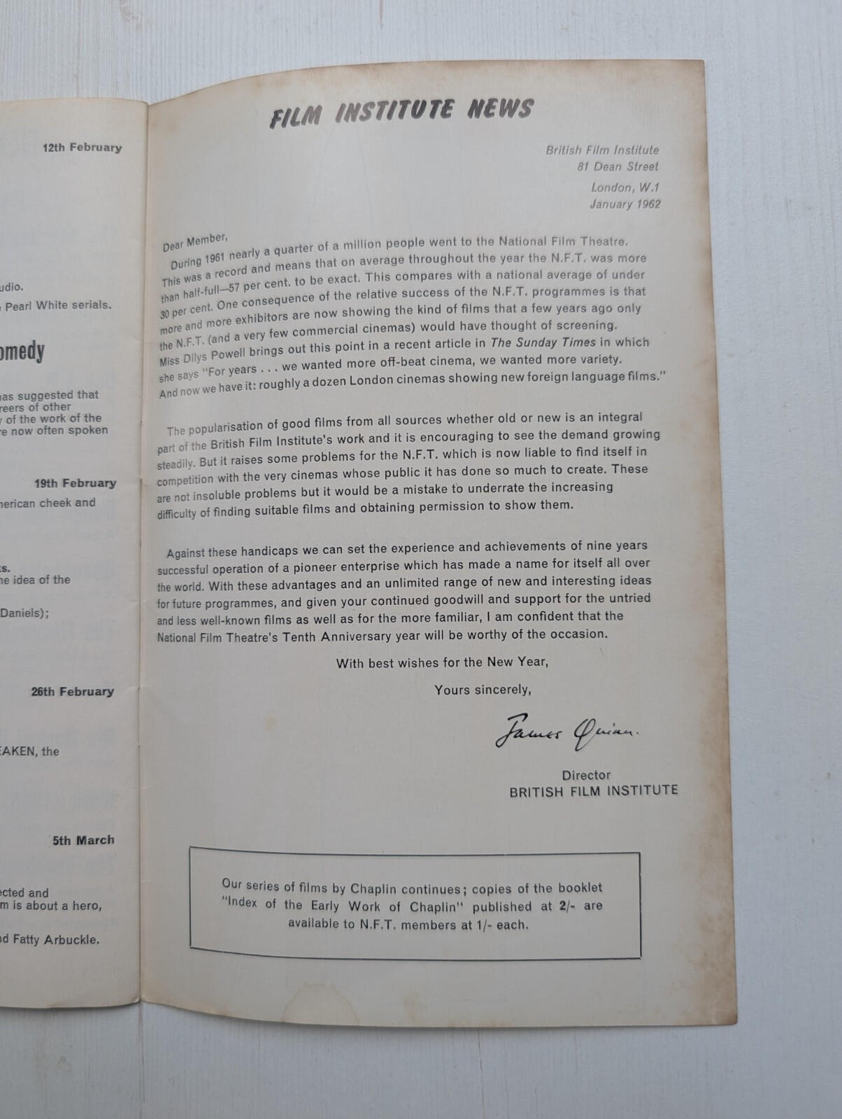 Fritz Lang Programme - National Film Theatre January-February 1962