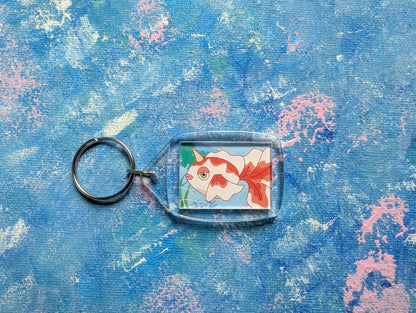 Hand-Crafted Goldeen Keyring - Made From Recycled Pokemon Cards