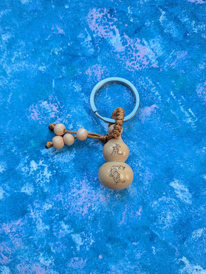 Wooden Chinese Zodiac Tiger Feng Shui Charm Keyring
