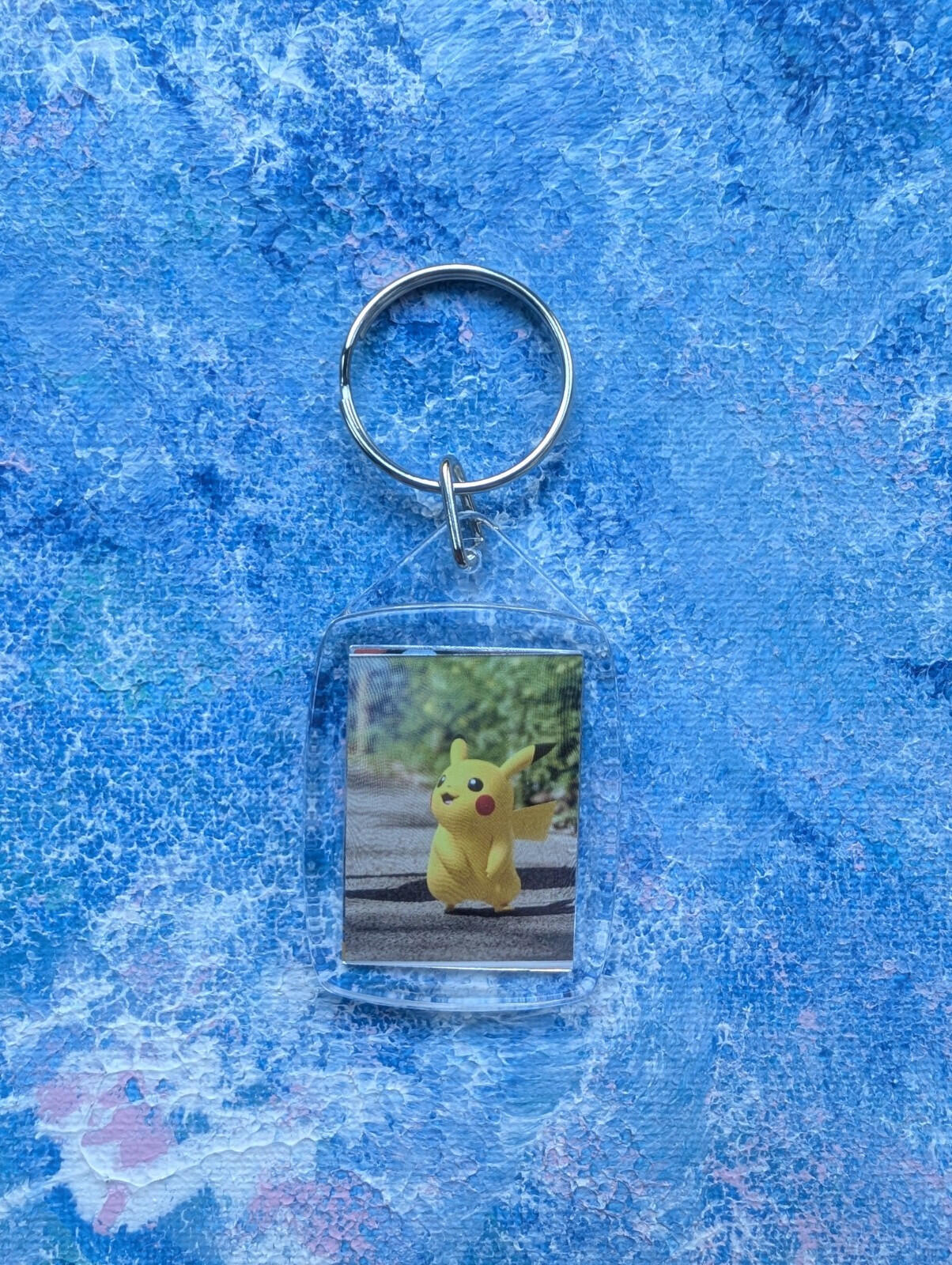 Hand-Crafted Pikachu Keyring #2 - Made From Recycled Pokemon Cards