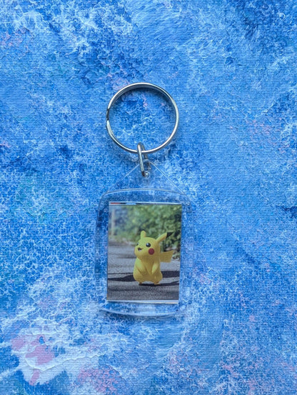 Hand-Crafted Pikachu Keyring #2 - Made From Recycled Pokemon Cards