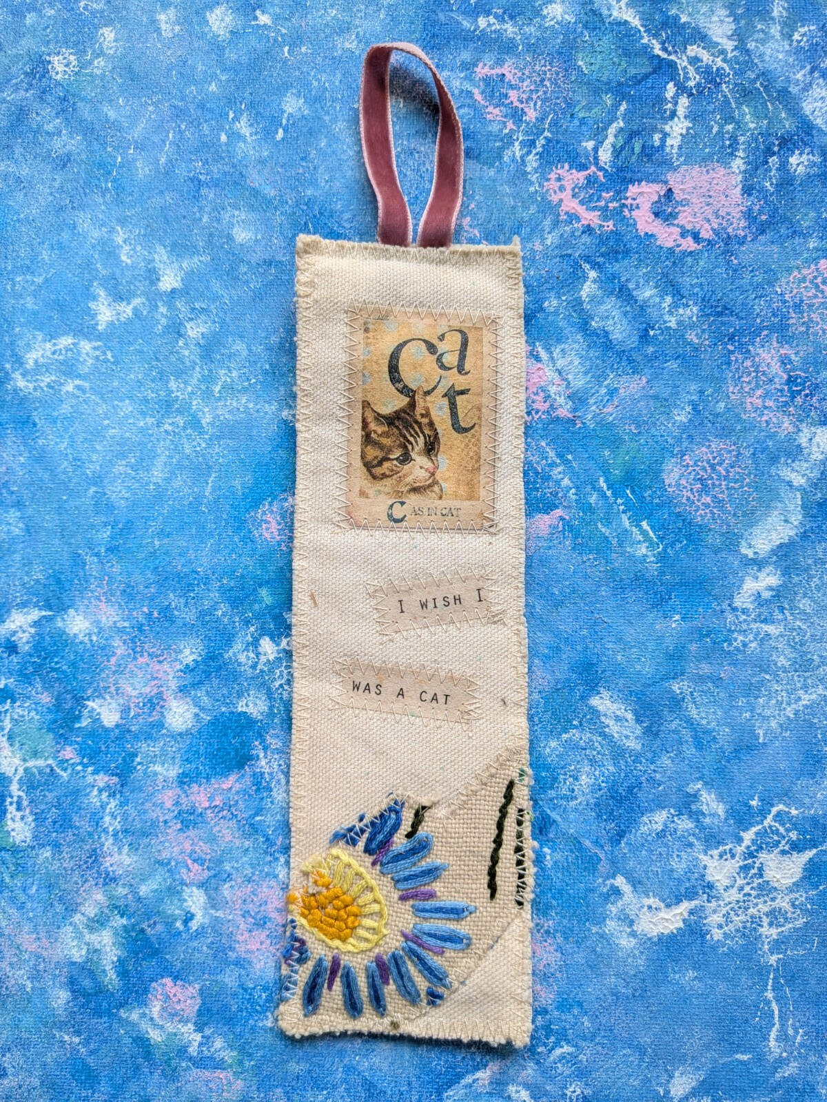 Vintage Fabric/Cloth Cat Bookmark - 1950's/60's Approx
