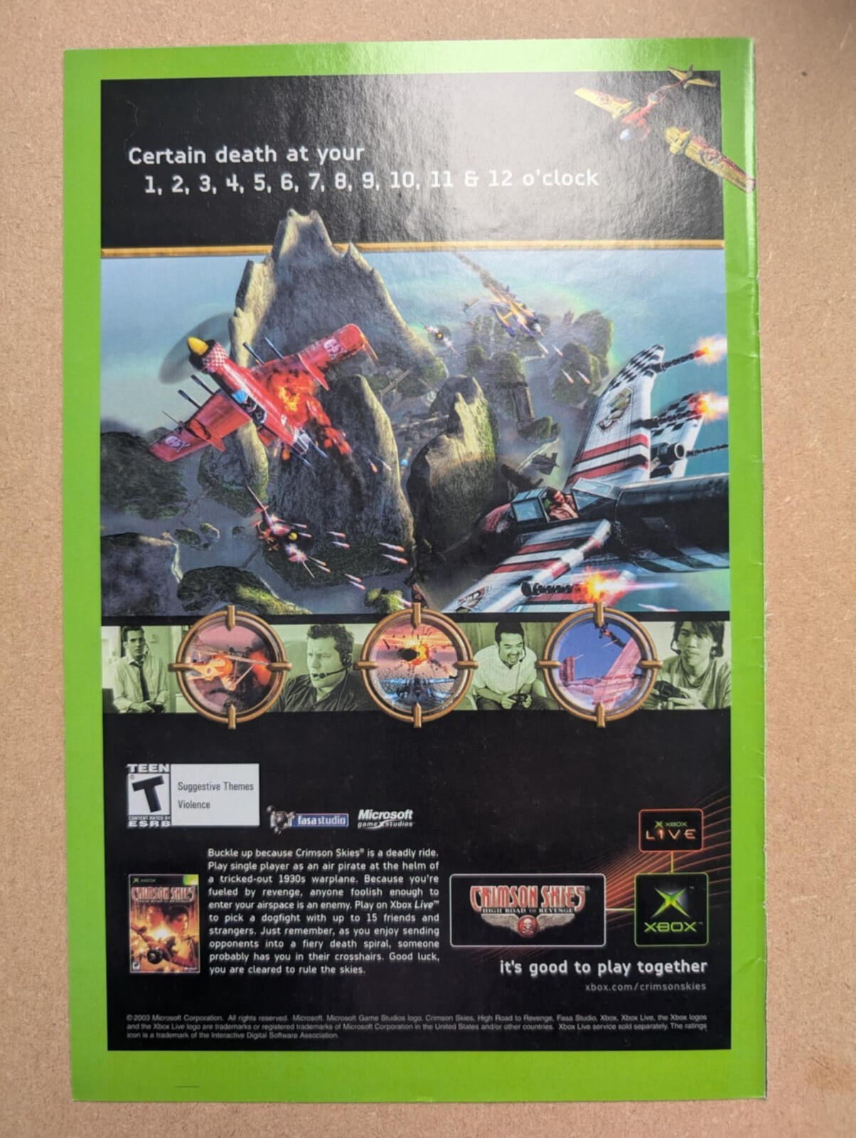 Crimson Skies High Road To Revenge Xbox Game 2003 Advert - See Details