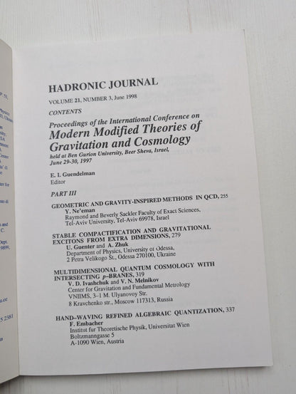 Hadronic Journal Vol. 21 No. 3 - June 1998 - Hadronic Press Inc.