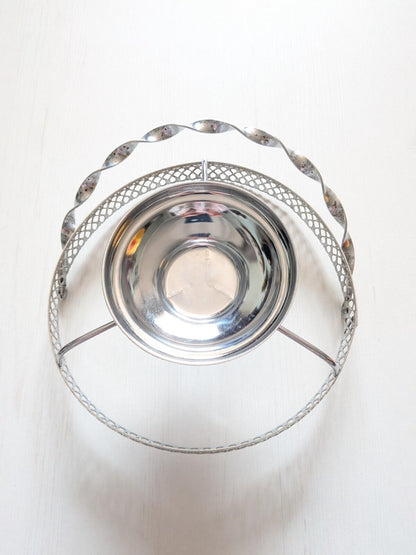 Vintage Cobalt Blue Glass Serving Bowl in Silver Metal Cradle - See Details