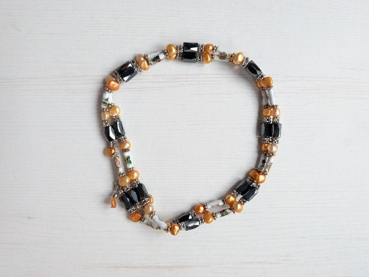 Orange/Grey/White Beaded Magnetic Bracelet/Necklace