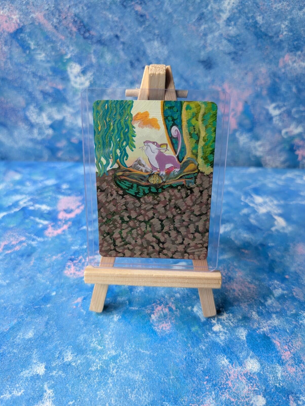 Hand-Painted Rattata 66/108 XY Evolutions Pokemon Card & Display Easel
