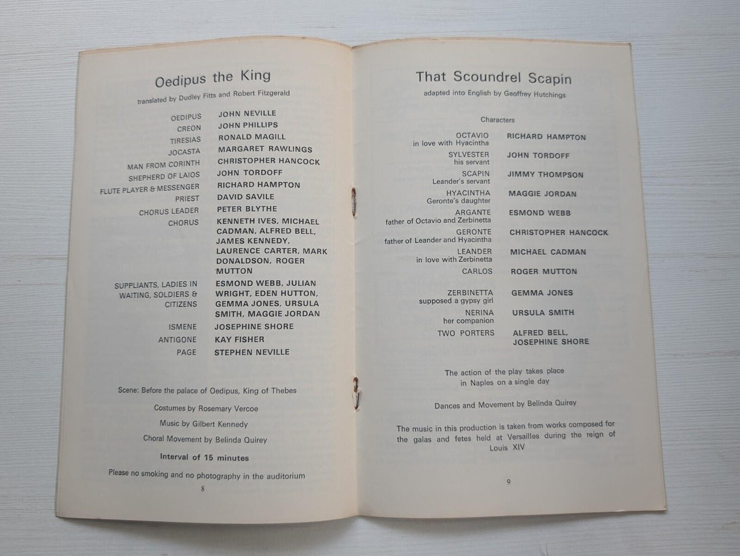 Oedipus The King/That Scoundrel Scapin Programme - Nottingham Playhouse 1964