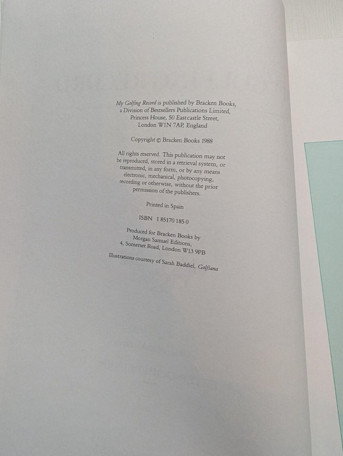 My Golfing Record - Introduction by Peter Dobereiner - 1988 - Bracken Books