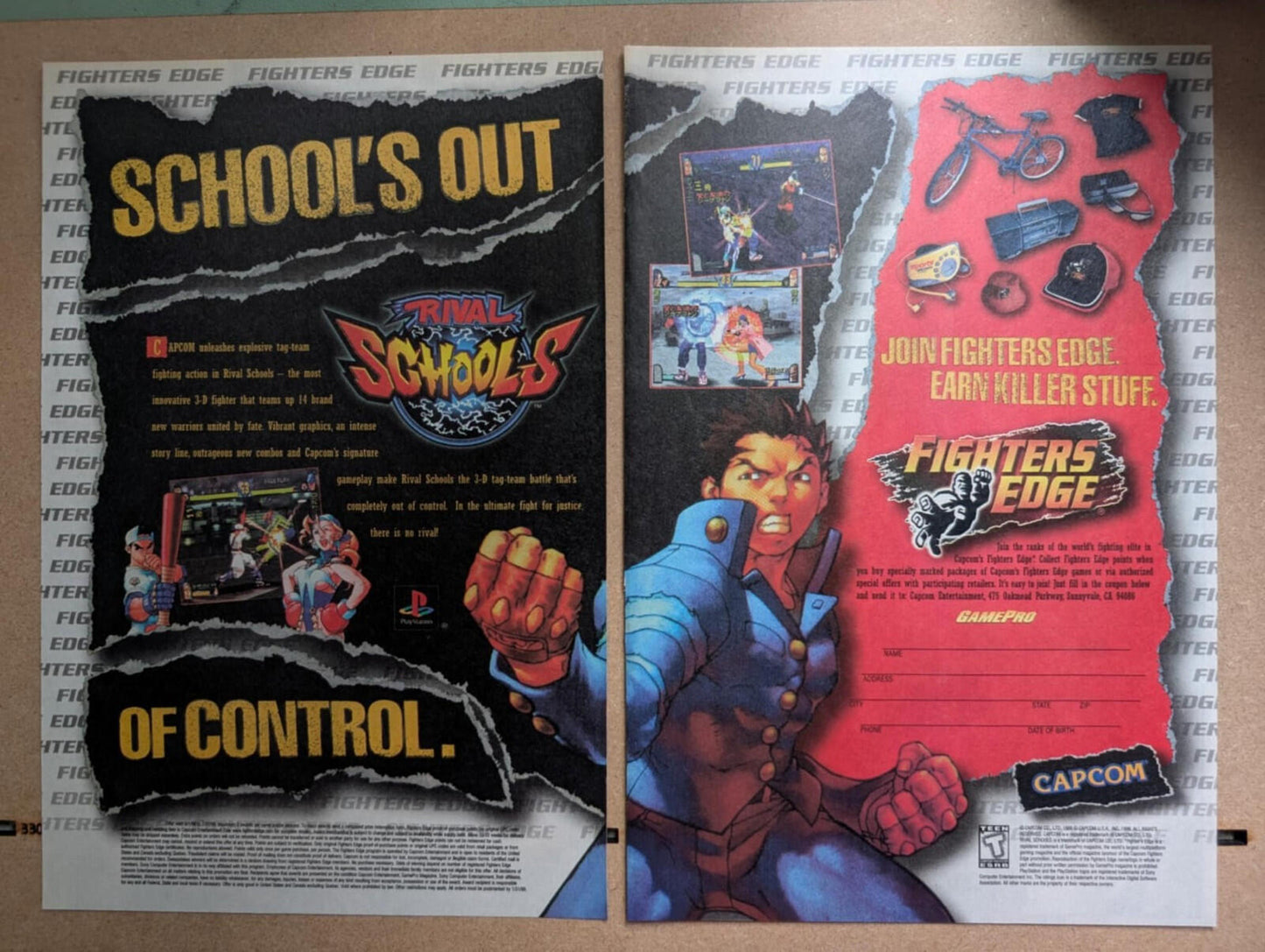 Rival Schools Fighter's Edge Playstation Capcom Game 1998 Advert - See Details