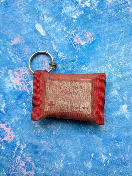 Vintage British Cross Rescue Face Shield In Red Pouch Keyring - See Details
