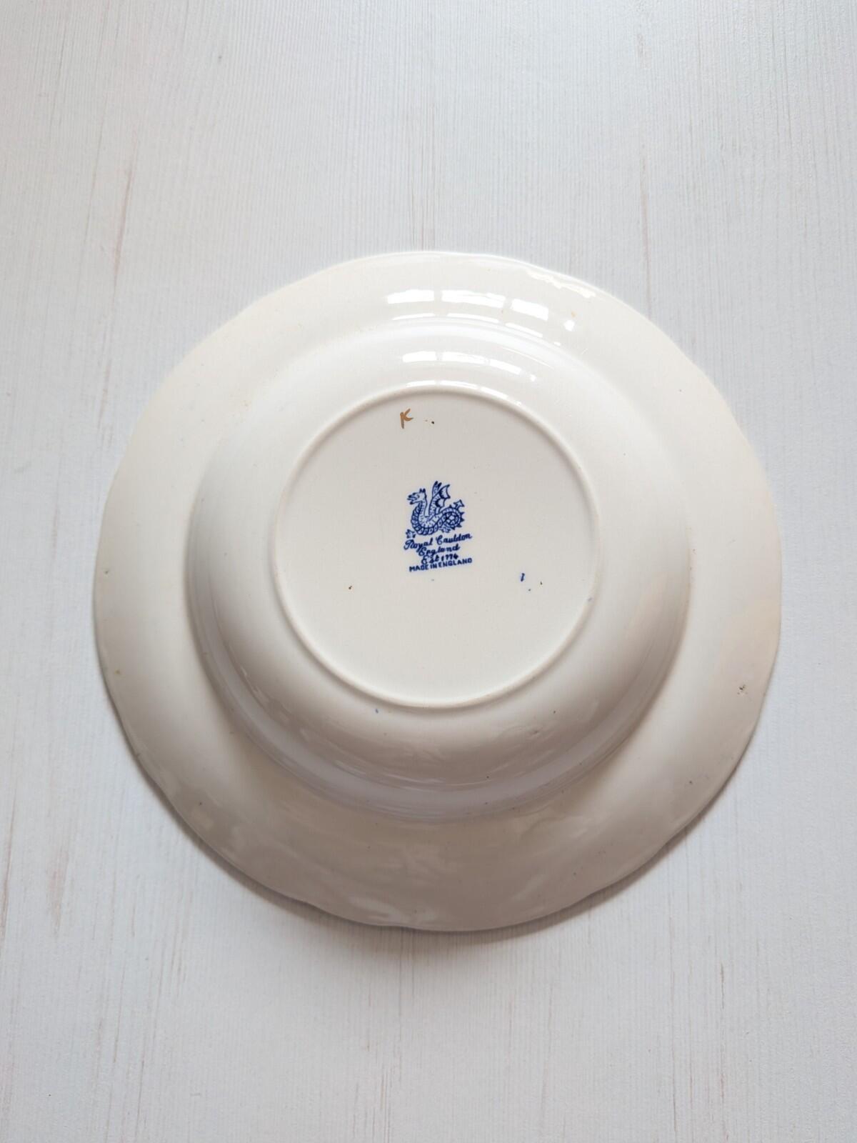 Vintage Royal Cauldon White/Blue Dragon Bowl and Saucer with Gold Rim