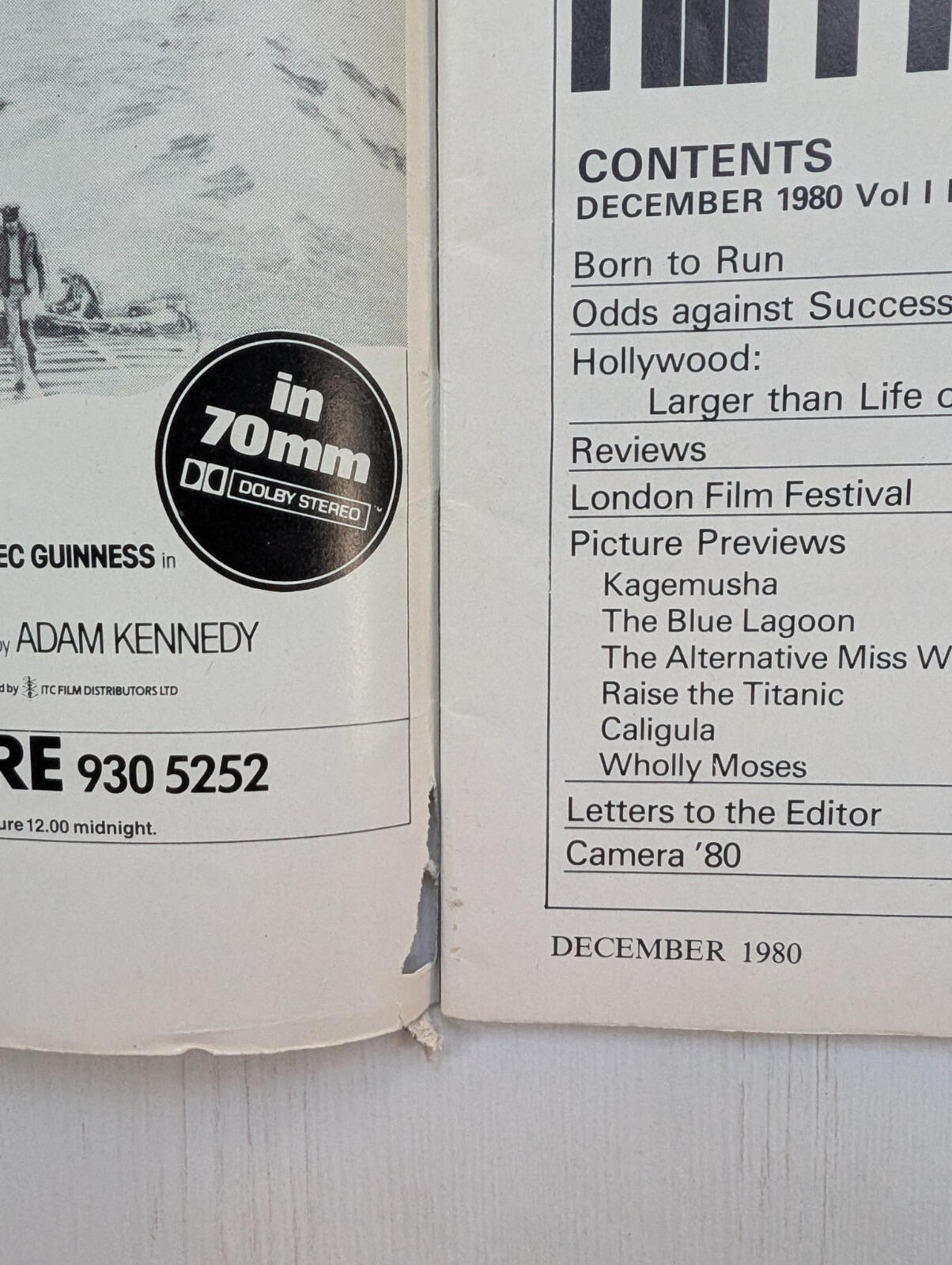 Films Vol. 1 No. 1 December 1980 - Caligula Malcolm McDowell Cover, Thelmill Ltd