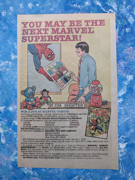 "Win a Job at Marvel Comics" Spider-Man/Jim Shooter 1984 Advert - See Details